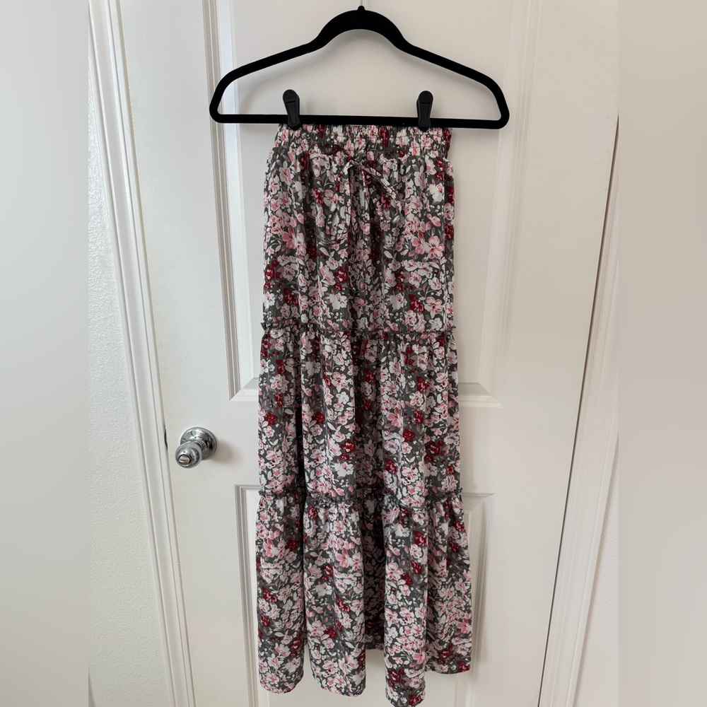 Amazon Floral Maxi Skirt - Pink, Red, and Gray